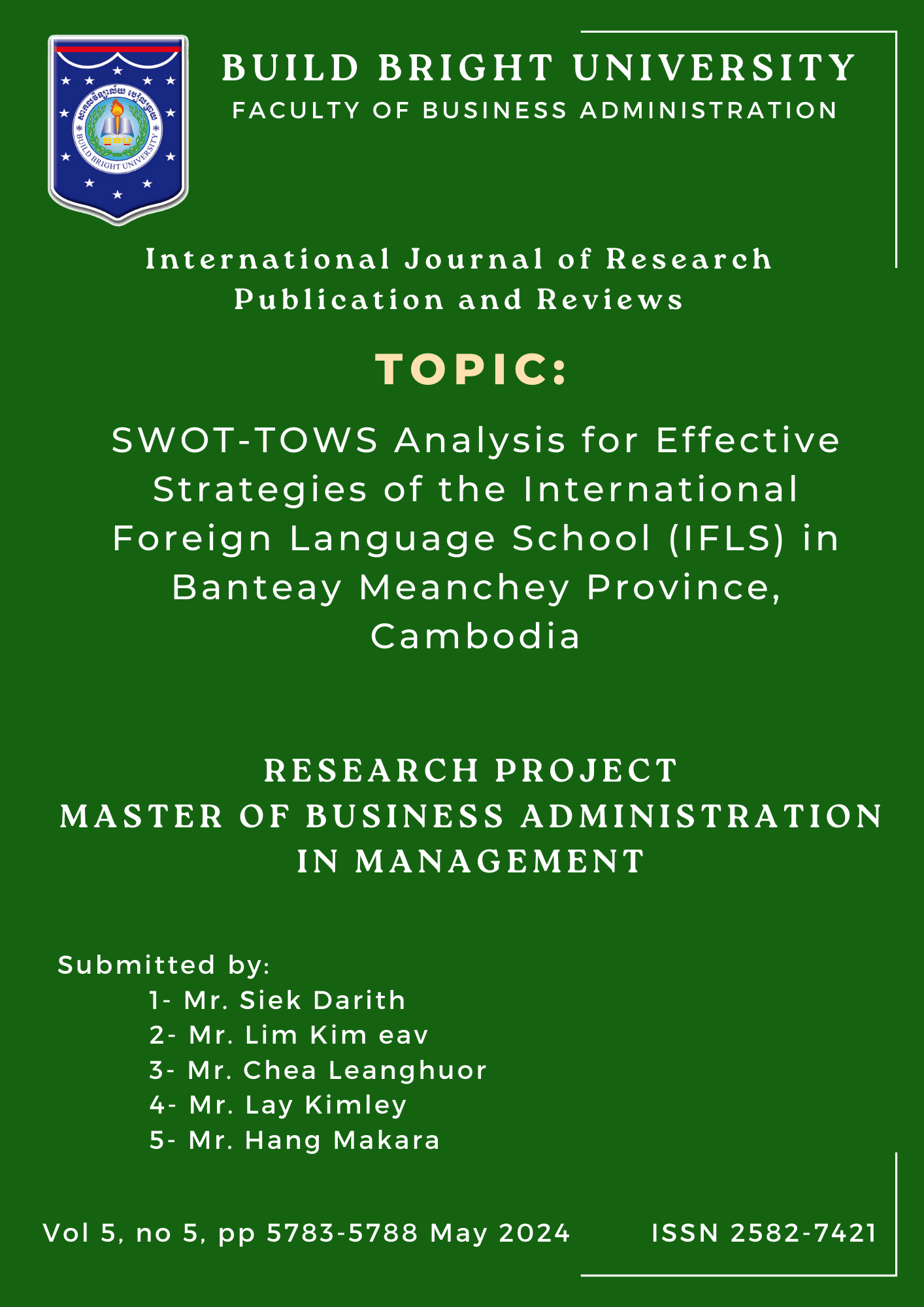 SWOT-TOWS Analysis for Effective Strategies of the International Foreign Language School (IFLS) BBU - Weteka